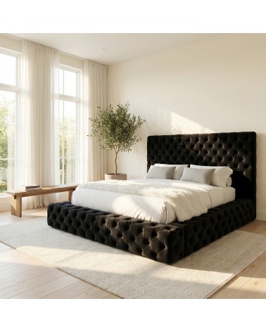 Modernes Doppelbett Livio mit Stauraum – Bezug aus Samt oder Kunstleder (individuell anpassbar)