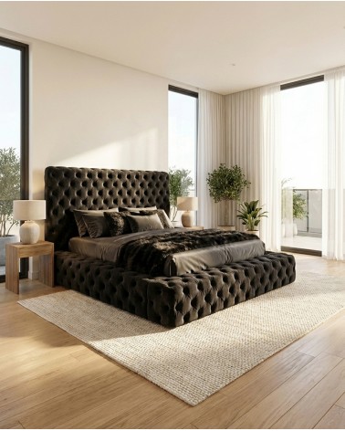 Modernes Doppelbett Livio mit Stauraum – Bezug aus Samt oder Kunstleder (individuell anpassbar)