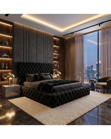 Livio Modern Double Bed with Storage – Customizable Velvet or Faux Leather