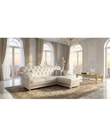 Divano 3 posti con penisola rete e materasso Chesterfield moderno Dea medusa ecopelle qualsiasi colore swarovski AZ05