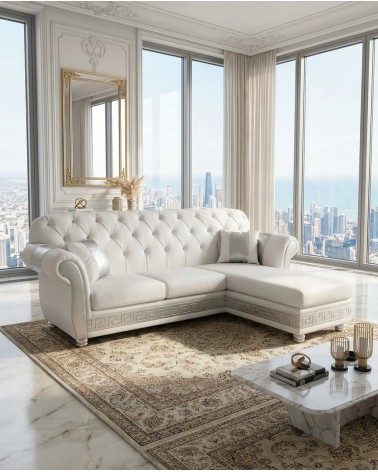 Divano 3 posti con penisola rete e materasso Chesterfield moderno Dea medusa ecopelle qualsiasi colore swarovski AZ05