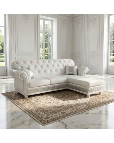 Divano 3 posti con penisola rete e materasso Chesterfield moderno Dea medusa ecopelle qualsiasi colore swarovski AZ05