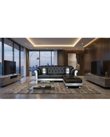 Dreisitzer-Halbinselsofa mit Bettgestell und Matratze, modernes Chesterfield-Design, Medusa Goddess, Kunstleder, jede Farbe,