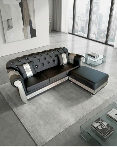 Dreisitzer-Halbinselsofa mit Bettgestell und Matratze, modernes Chesterfield-Design, Medusa Goddess, Kunstleder, jede Farbe,