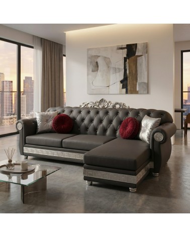 3-Sitzer-Sofa mit Halbinselbezug, Kronennetz und moderner Matratze aus Öko-Leder oder Samt in jeder Farbe, Swarovski AZ05/C