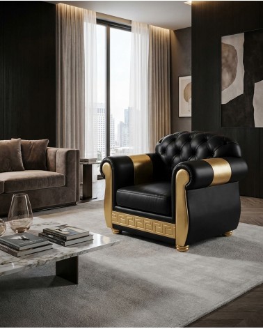 Armchair Sofa base and mattress Armrests Baroque Chesterfield Faux leather or velvet Any color Swarovski AZ01