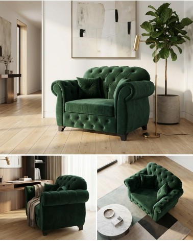 Chesterfield-Schlafsofa mit barocken Armlehnen, Samt oder Kunstleder, jede Farbe, Swarovski-Knöpfe AZ01