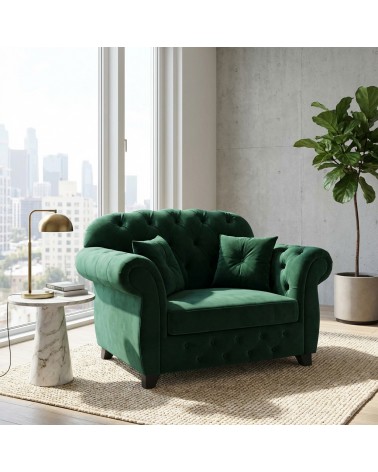 Chesterfield-Schlafsofa mit barocken Armlehnen, Samt oder Kunstleder, jede Farbe, Swarovski-Knöpfe AZ01