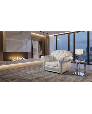Modernes Chesterfield-Schlafsofa mit Sessel in Kunstleder oder Samt, jede Farbe, Swarovski AZ01