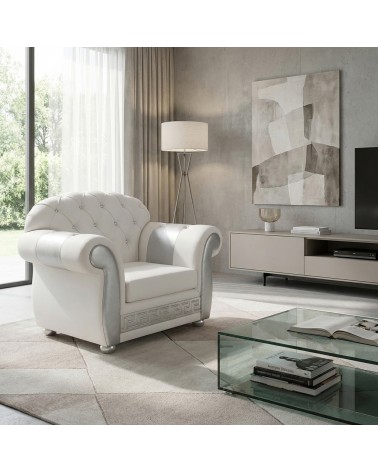 Modernes Chesterfield-Schlafsofa mit Sessel in Kunstleder oder Samt, jede Farbe, Swarovski AZ01