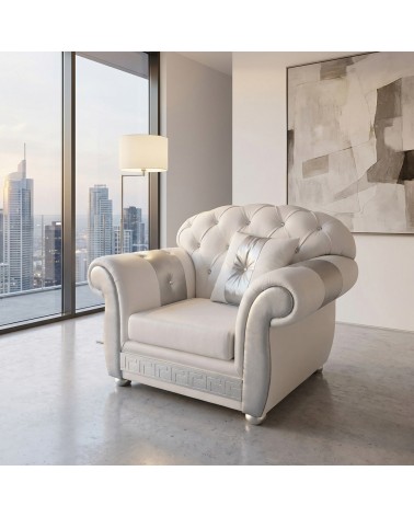 Modernes Chesterfield-Schlafsofa mit Sessel in Kunstleder oder Samt, jede Farbe, Swarovski AZ01