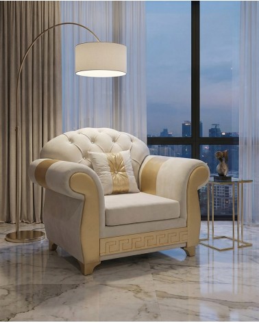 Barockes Chesterfield-Sesselbett mit Gestell und Matratze in Öko-Leder oder Swarovski-Samt, Farben individuell anpassbar AZ01