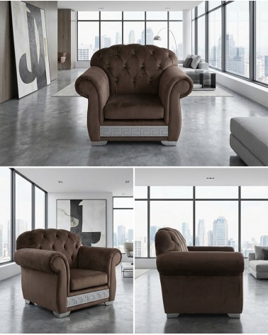 Baroque Chesterfield Armchair Bed with Base and Mattress in Eco-Leather or Swarovski Velvet, Customizable Colors AZ01