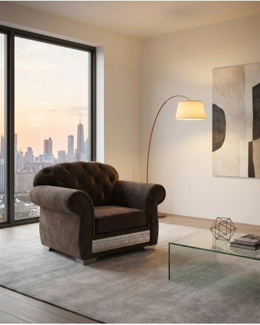 Baroque Chesterfield Armchair Bed with Base and Mattress in Eco-Leather or Swarovski Velvet, Customizable Colors AZ01