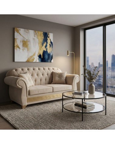 Chesterfield 2-Sitzer-Schlafsofa mit luxuriöser Capitonné-Bespannung in Elfenbeingold AZ02