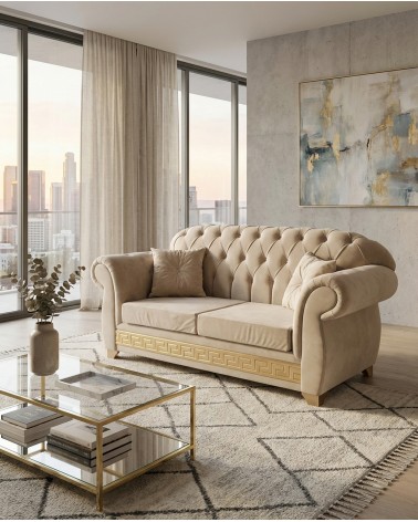 Divano Letto Chesterfield 2 Posti Capitonné Lusso Avorio Oro AZ02