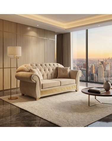 Divano Letto Chesterfield 2 Posti Capitonné Lusso Avorio Oro AZ02