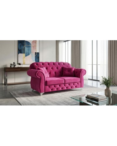 Divano Letto Chesterfield 2 Posti personalizzabile Capitonné Lusso Fucsia AZ02