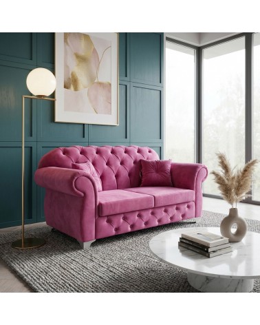 Divano Letto Chesterfield 2 Posti personalizzabile Capitonné Lusso Fucsia AZ02