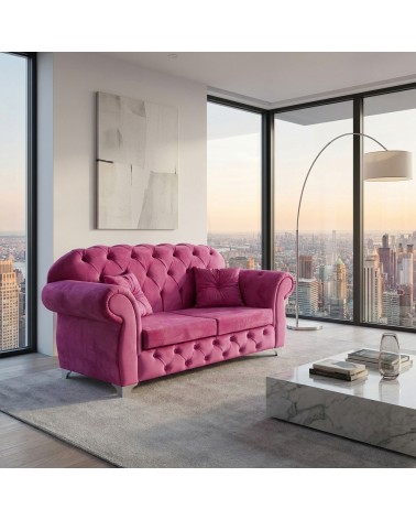 Divano Letto Chesterfield 2 Posti personalizzabile Capitonné Lusso Fucsia AZ02