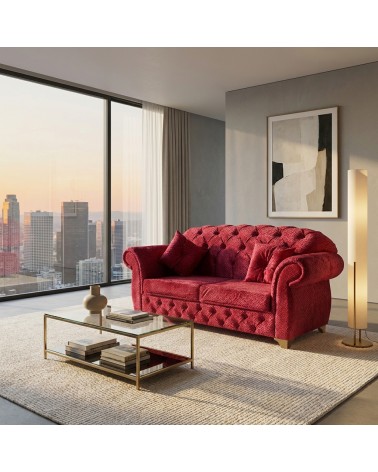 Chesterfield 2-Sitzer-Schlafsofa Capitonné, anpassbarer Kunstlederbezug AZ02