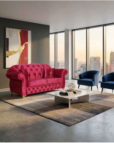 Chesterfield 2-Sitzer-Schlafsofa Capitonné, anpassbarer Kunstlederbezug AZ02
