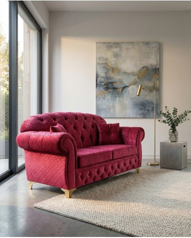 Chesterfield 2 Seater Sofa Bed Capitonné Customizable Faux Leather Fabric AZ02