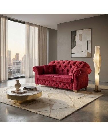 Chesterfield 2-Sitzer-Schlafsofa Capitonné, anpassbarer Kunstlederbezug AZ02