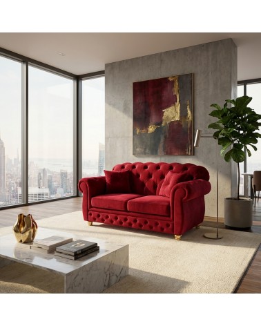 Chesterfield 2 Seater Sofa Bed Capitonné Customizable Faux Leather Fabric AZ02