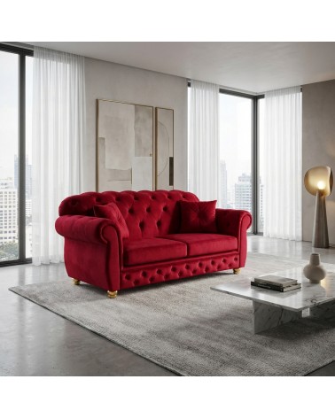 Chesterfield 2 Seater Sofa Bed Capitonné Customizable Faux Leather Fabric AZ02