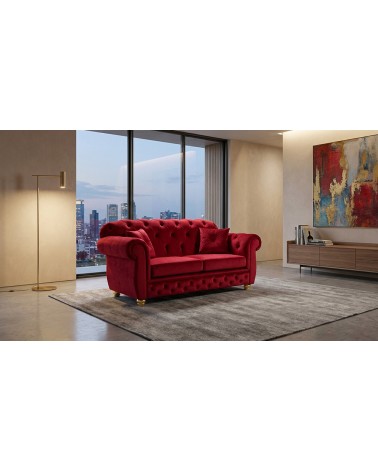 Chesterfield 2 Seater Sofa Bed Capitonné Customizable Faux Leather Fabric AZ02