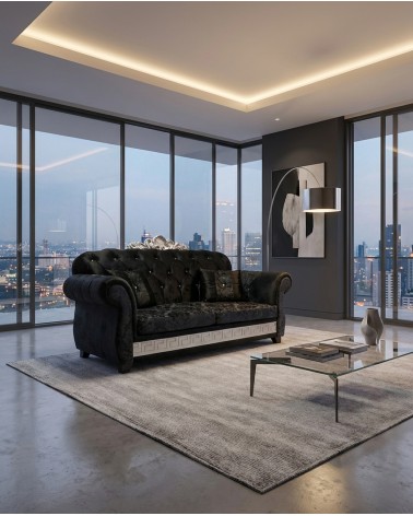 Chesterfield 2 Seater Sofa Bed with Capitonné Crown Customizable Faux Leather Fabric AZ02C