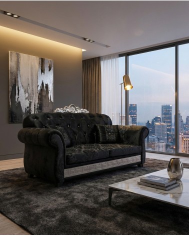 Divano Letto Chesterfield 2 Posti con corona Capitonné Personalizzabile Ecopelle Tessuto AZ02C