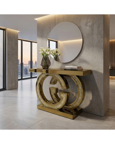 Modern Mirrored Console Table with Swarovski Crystals, Luxury G Base, for Entryway and Living Room, Model CBFE141