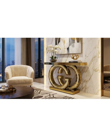 Modern Mirrored Console Table with Swarovski Crystals, Luxury G Base, for Entryway and Living Room, Model CBFE141