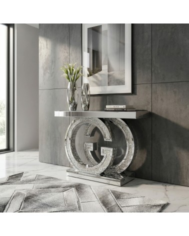 Modern Mirrored Console Table with Embedded Swarovski Crystals – Luxury G Base for Entryway and Living Room | Model CBFE141