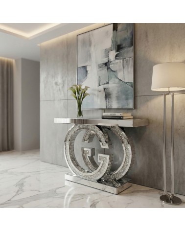 Moderner Konsolentisch mit Spiegelfront und integrierten Swarovski-Kristallen – Luxuriöses G-Gestell für Eingangsbereich und