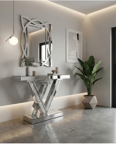 Consolle Specchiata Moderna con Design Geometrico di Lusso per Ingresso Elegante CBFE149