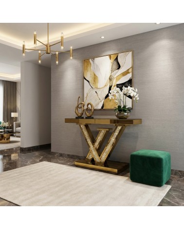 Modern Mirrored Console Table with Luxury Geometric Design for Elegant Entryway CBFE149