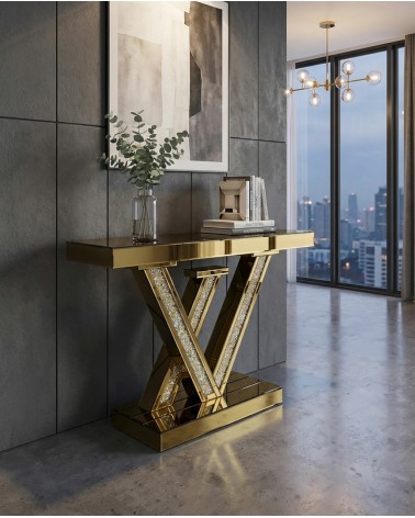 Consolle Specchiata Moderna con Design Geometrico di Lusso per Ingresso Elegante CBFE149