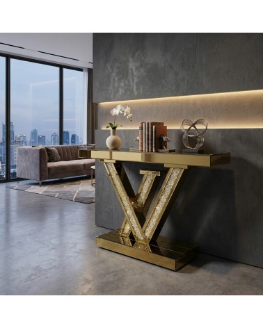 Modern Mirrored Console Table with Luxury Geometric Design for Elegant Entryway CBFE149