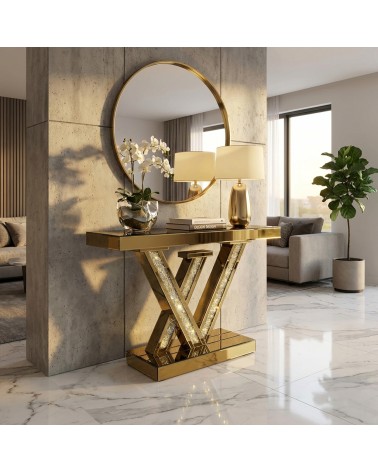 Consolle Specchiata Moderna con Design Geometrico di Lusso per Ingresso Elegante CBFE149