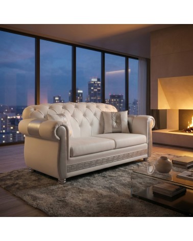 Chesterfield 2 Seater Sofa Bed Capitonné Customizable Faux Leather Fabric AZ02