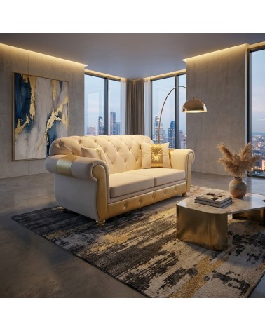 Chesterfield 2 Seater Sofa Bed Capitonné Customizable Faux Leather Fabric AZ02