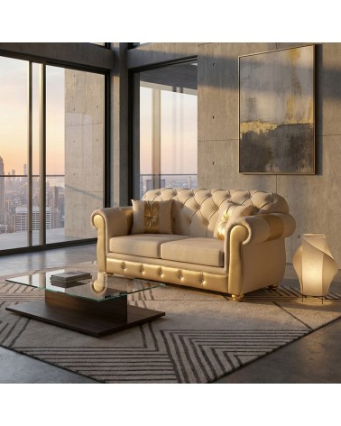 Chesterfield 2 Seater Sofa Bed Capitonné Customizable Faux Leather Fabric AZ02