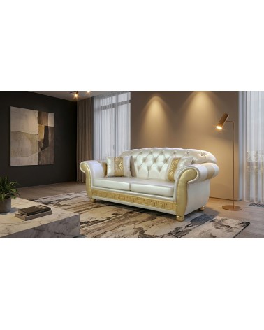 Chesterfield 2-Sitzer-Schlafsofa Capitonné, anpassbarer Kunstlederbezug AZ02