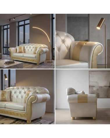 Chesterfield 2-Sitzer-Schlafsofa Capitonné, anpassbarer Kunstlederbezug AZ02