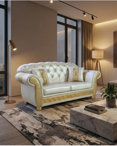 Chesterfield 2 Seater Sofa Bed Capitonné Customizable Faux Leather Fabric AZ02