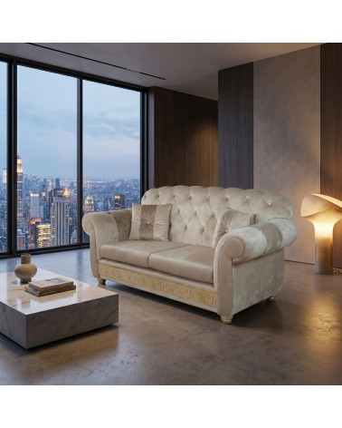 Baroque Chesterfield 2-seater sofa with mesh and mattress Greek goddess Medusa eco-leather or velvet any swarovski color AZ02