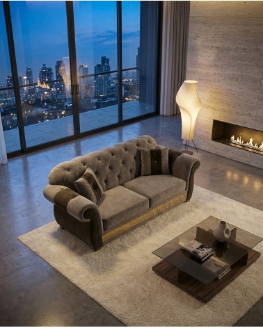 Chesterfield 2 Seater Sofa Bed Capitonné Customizable Faux Leather Fabric AZ02